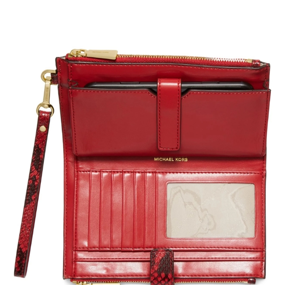 LIKE NEW MICHAEL Kors SET Karlie Crimson Logo Print Faux Snake Textured Leather - Picture 10 of 13